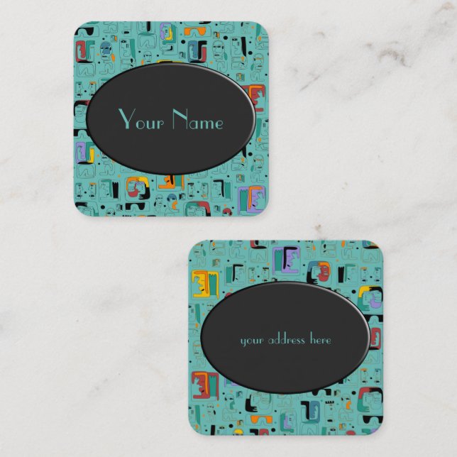 Abstrakt, stam, får det gamla ansikte mönster 1 fyrkantigt visitkort (Fram/baksida)