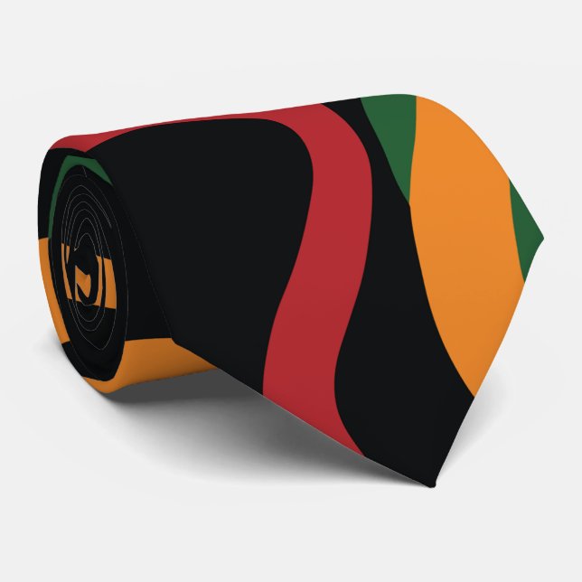 Abstrakt Stamformsmönster i Rött, Guld, Grönt Slips (Rullad)