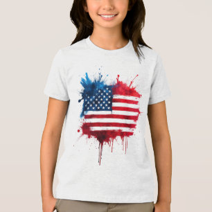 Abstrakt Stänk Amerikanska Flagga T Shirt