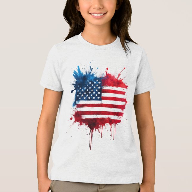 Abstrakt Stänk Amerikanska Flagga T Shirt (Framsida)