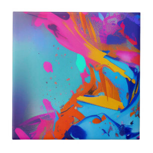 Abstrakt stänk färg blå fuchsia-orange kakelplatta