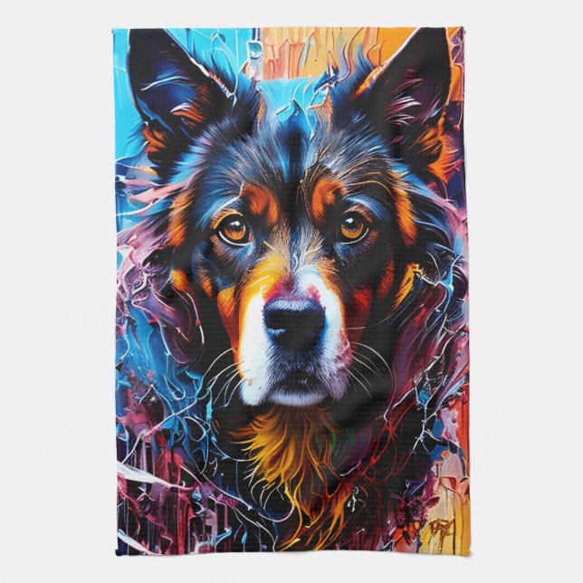 Abstrakt stänk färg hund kökshandduk (Vertikal)