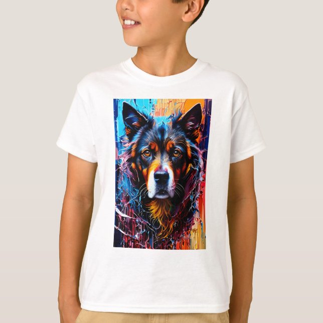 Abstrakt stänk färg hund t shirt (Framsida)