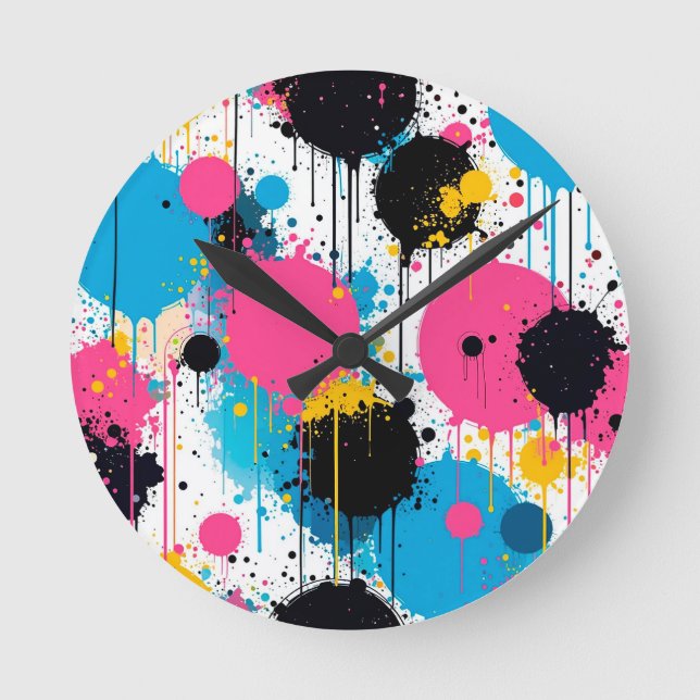 Abstrakt stänk Färgrik mönster Modern design Rund Klocka (Framsida)