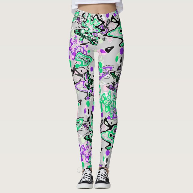 Abstrakt stänkpensel modernt stilrent mode leggings (Framsida)
