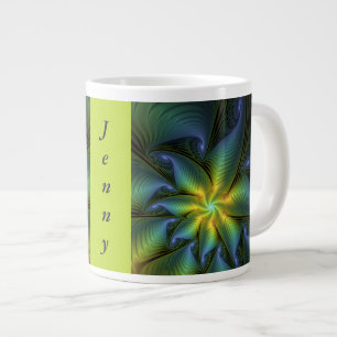 Abstrakt Star, Blue Grönt Golden Fractal Art Namn Jumbo Mugg