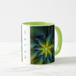 Abstrakt Star, Blue Grönt Golden Fractal Art Namn Mugg