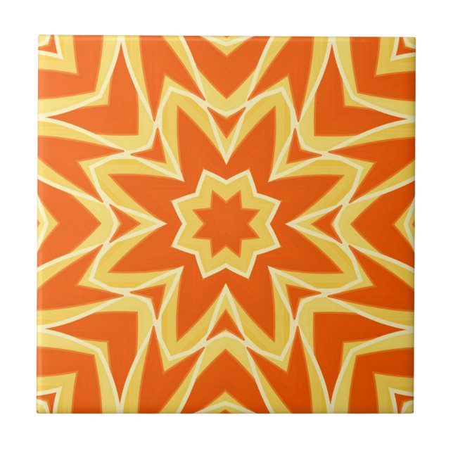 Abstrakt Star Geometric - Orange och Guld keramik Kakelplatta (Framsidan)