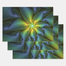 Abstrakt Star, Shiny Blue Grönt Golden Fractal Art