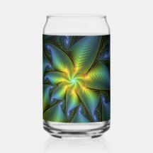 Abstrakt Star, Shiny Blue Grönt Golden Fractal Art