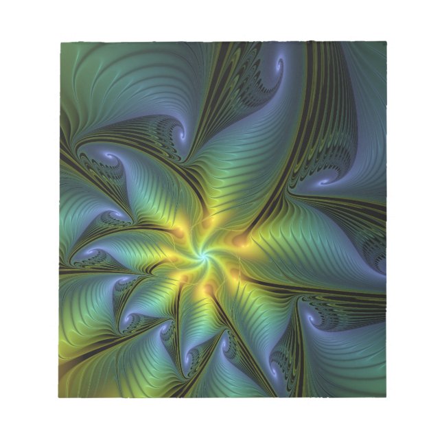 Abstrakt Star, Shiny Blue Grönt Golden Fractal Art Anteckningsblock (Framsida)