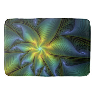 Abstrakt Star, Shiny Blue Grönt Golden Fractal Art Badrumsmatta