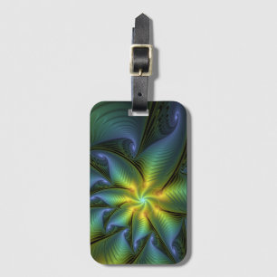 Abstrakt Star, Shiny Blue Grönt Golden Fractal Art Bagagebricka