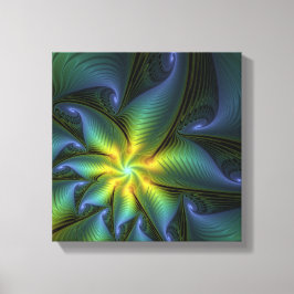 Abstrakt Star, Shiny Blue Grönt Golden Fractal Art Canvastryck