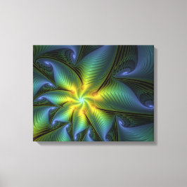 Abstrakt Star, Shiny Blue Grönt Golden Fractal Art Canvastryck