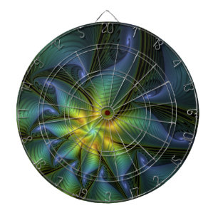 Abstrakt Star, Shiny Blue Grönt Golden Fractal Art Darttavla