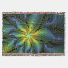 Abstrakt Star, Shiny Blue Grönt Golden Fractal Art Filt