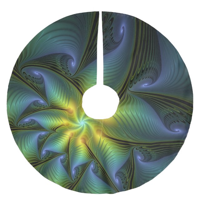 Abstrakt Star, Shiny Blue Grönt Golden Fractal Art Julgransmatta Borstad Polyester (Framsidan)