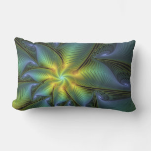 Abstrakt Star, Shiny Blue Grönt Golden Fractal Art Lumbarkudde