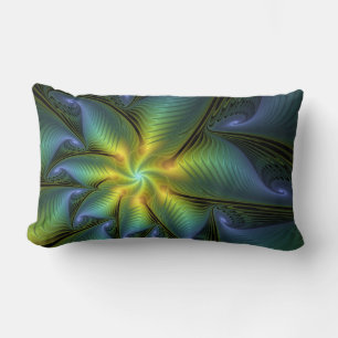 Abstrakt Star, Shiny Blue Grönt Golden Fractal Art Lumbarkudde
