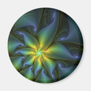 Abstrakt Star, Shiny Blue Grönt Golden Fractal Art Magnet