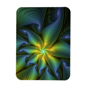 Abstrakt Star, Shiny Blue Grönt Golden Fractal Art Magnet