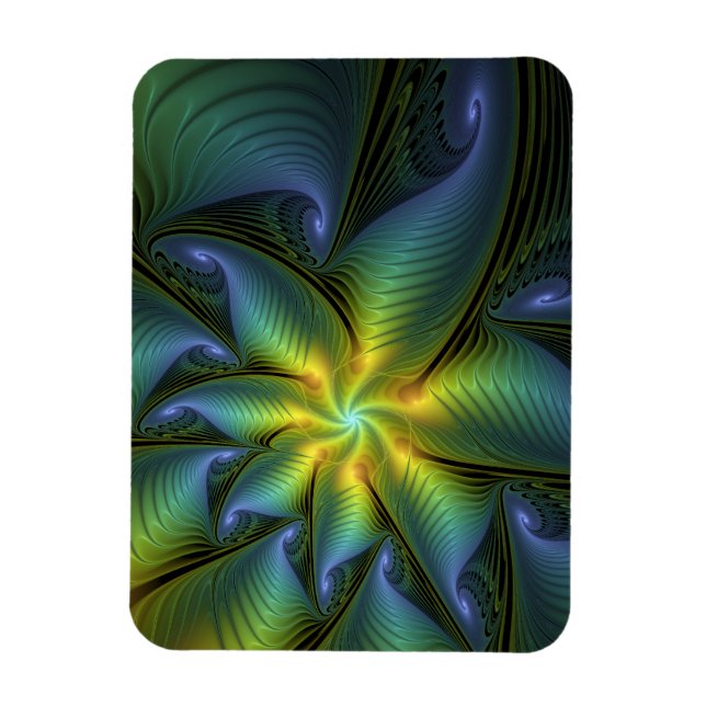 Abstrakt Star, Shiny Blue Grönt Golden Fractal Art Magnet (Vertikal)