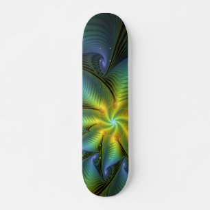 Abstrakt Star, Shiny Blue Grönt Golden Fractal Art Mini Skateboard Bräda 18,5 Cm