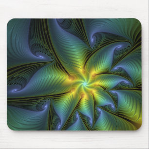 Abstrakt Star, Shiny Blue Grönt Golden Fractal Art Musmatta