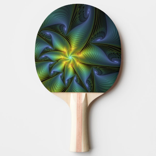 Abstrakt Star, Shiny Blue Grönt Golden Fractal Art Pingisracket (Framsidan)