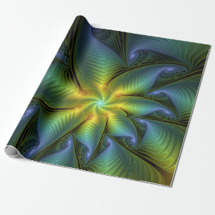 Abstrakt Star, Shiny Blue Grönt Golden Fractal Art Presentpapper