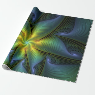 Abstrakt Star, Shiny Blue Grönt Golden Fractal Art Presentpapper