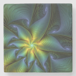 Abstrakt Star, Shiny Blue Grönt Golden Fractal Art Stenunderlägg