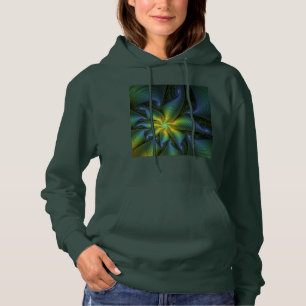 Abstrakt Star, Shiny Blue Grönt Golden Fractal Art T Shirt