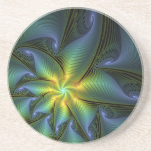 Abstrakt Star, Shiny Blue Grönt Golden Fractal Art Underlägg