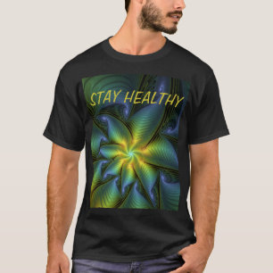Abstrakt Star Shiny Blue Grönt Golden Fractal Text T Shirt