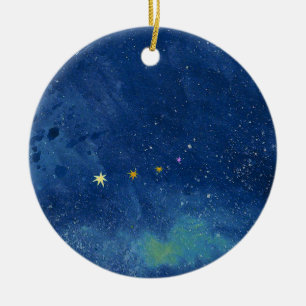 Abstrakt Starry Himlar Watercolor Nebula Galaxy Julgransprydnad Keramik