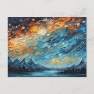 Abstrakt Starry Night over Mountain Sjö Vykort
