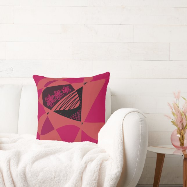 Abstrakt Stars och stripes: Black Rosa Coral Kudde (Soffa)