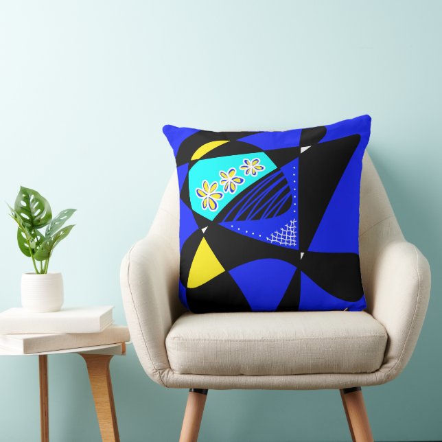 Abstrakt Stars och stripes: Cyan Blue Gult Black Kudde (Stol)