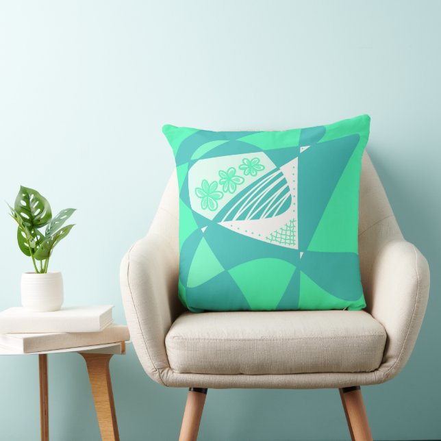 Abstrakt Stars och stripes: Grönt Teal White Kudde (Stol)