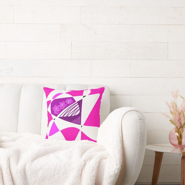 Abstrakt Stars och stripes: Lila Rosa White Kudde (Soffa)