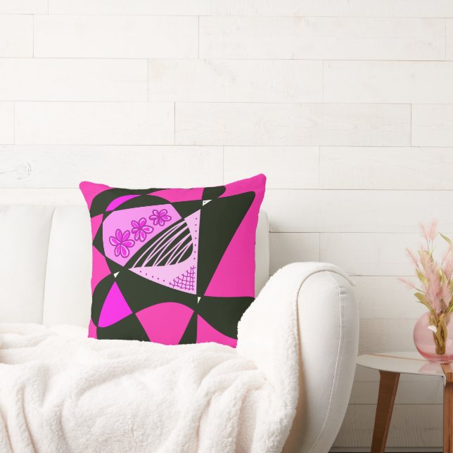 Abstrakt Stars och stripes: Rosa Black Kudde (Soffa)