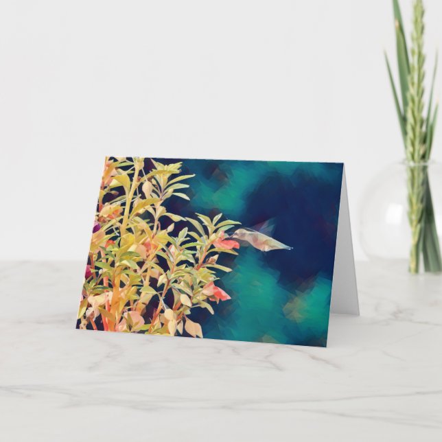 Abstrakt Stil Hummingbird Flowers Art Card Kort (Framsida)
