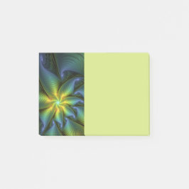 Abstrakt stjärna, skinande blågrön gyllene fraktal post-it block