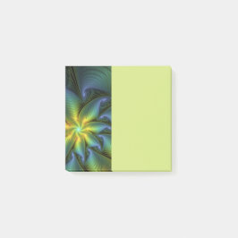 Abstrakt stjärna, skinande blågrön gyllene fraktal post-it block