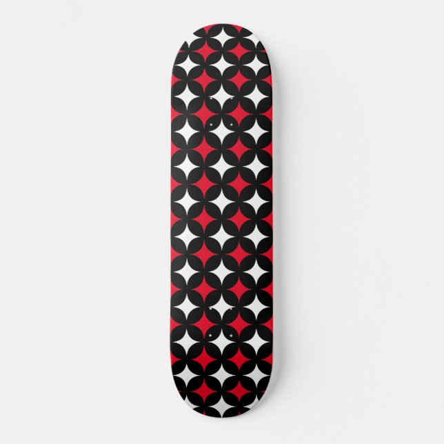 Abstrakt stjärnor i svart, röd och vit skateboard (Framsida)