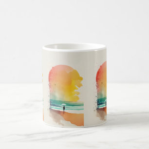 Abstrakt strandkonst med gång i vågorna kaffemugg