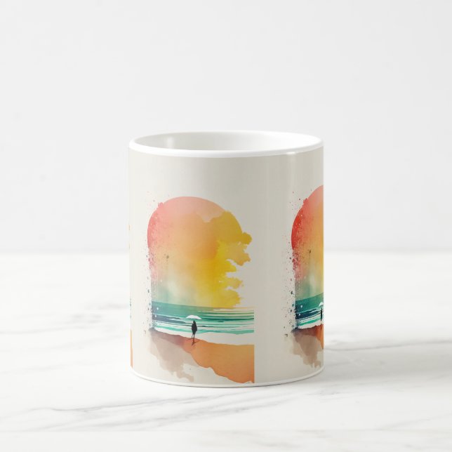 Abstrakt strandkonst med gång i vågorna kaffemugg (Center)