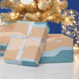 Abstrakt strandmönster våglinjer blå sand sniglar presentpapper